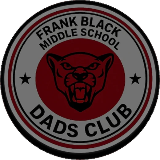 Frank Black Middle School Dads Club logo: a black panther head on a maroon circle